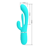 Бирюзовый вибратор-кролик 22,2см с дополнительным язычком Pretty Love Triple Rabbit Multifuncional Vibrador BW-500041-1