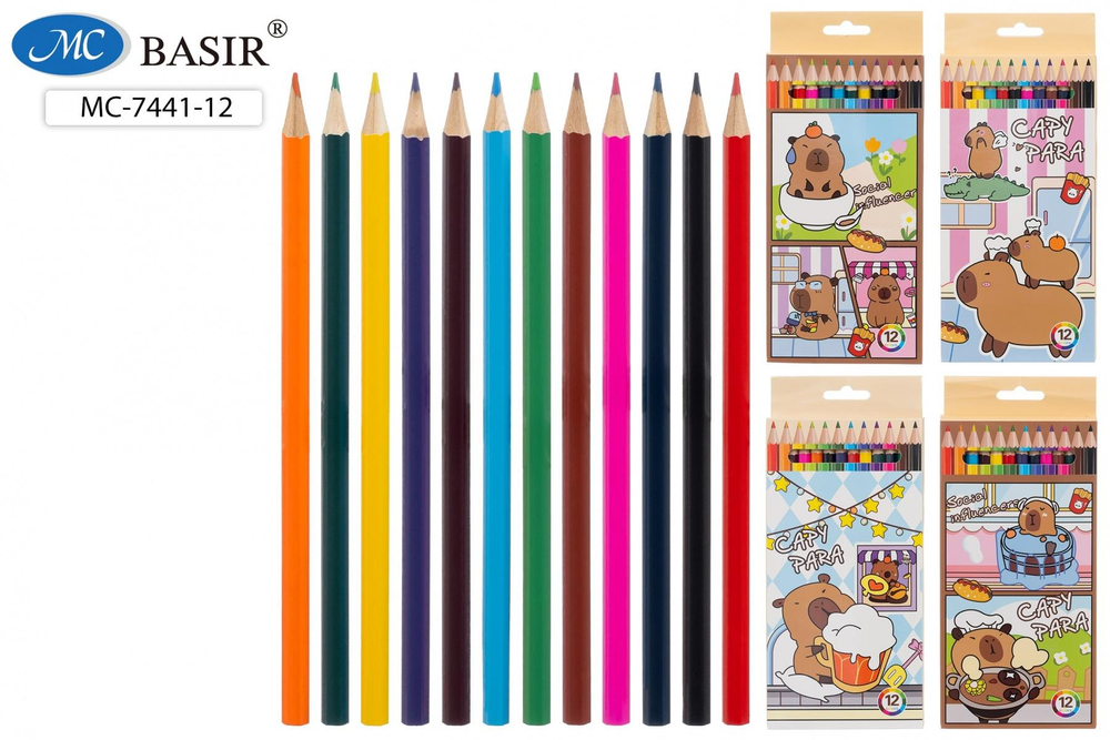 Карандаши 12цв. "Капибара" дерево, шестигр. коробка ассорти (BASIR)