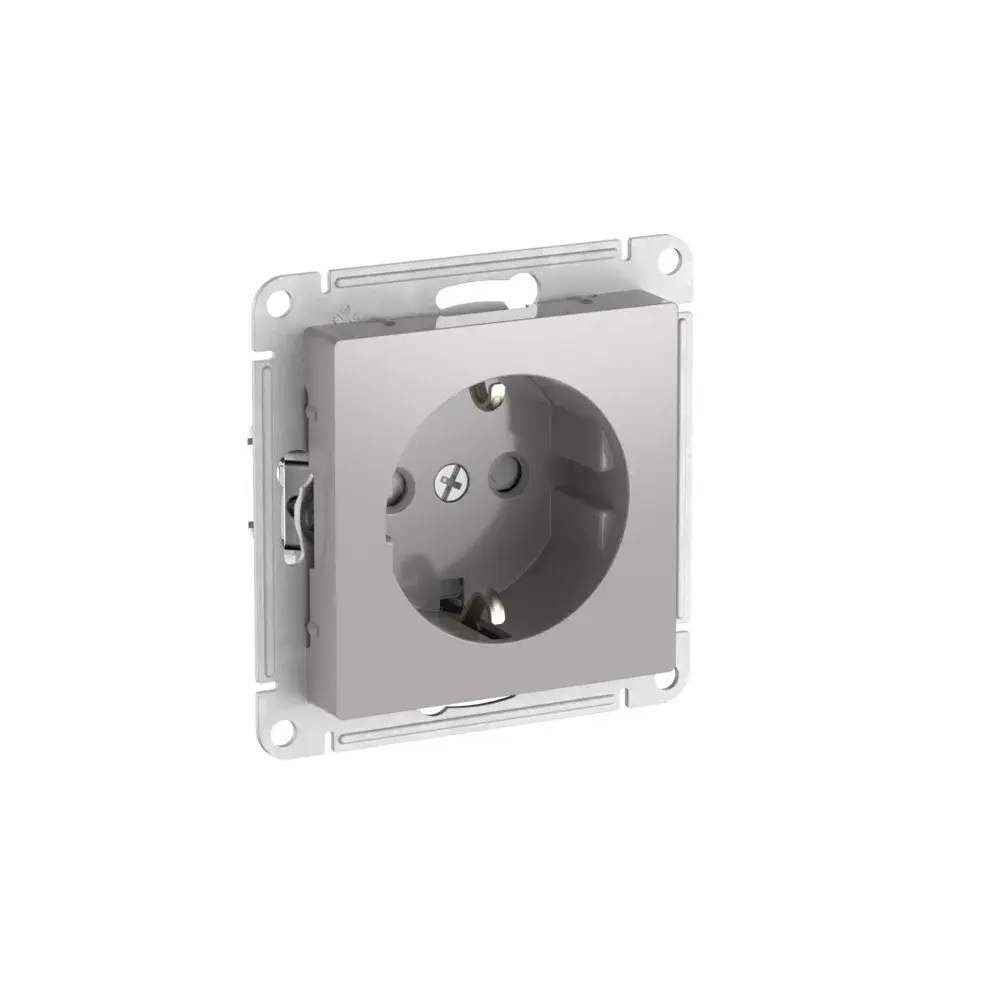 ATLASDESIGN РОЗЕТКА с заземлением со шторками, 16А, механизм, быстрозажим. клем., АЛЮМИНИЙ