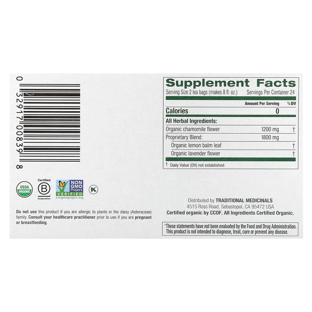 Traditional Medicinals, органическая ромашка и лаванда, без кофеина, 48 чайных пакетиков, 72 г (2,53 унции)