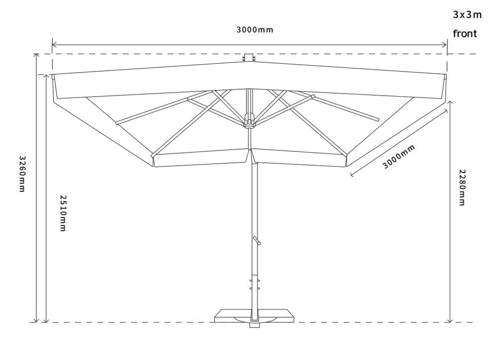 "Корсика" зонт уличный 3х3м на боковой алюминиевой опоре, цвет под дерево
