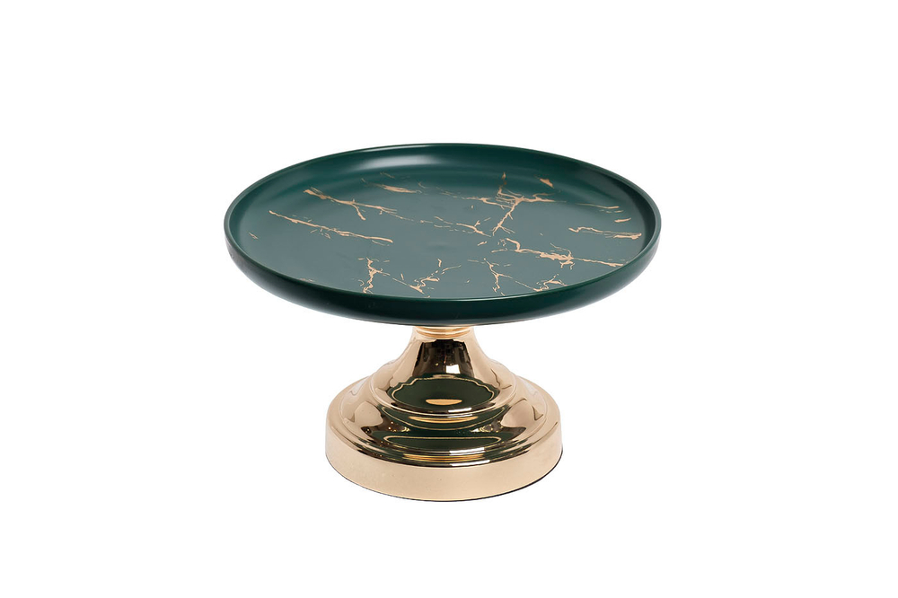Блюдо декоративное 25см Garda Decor зеленое на золотой подставке 55RD4557L