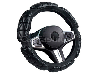 Оплетка на руль круглая CarFashion -XL- «BALLOON» 31651 - Экокожа - черный/шов черный