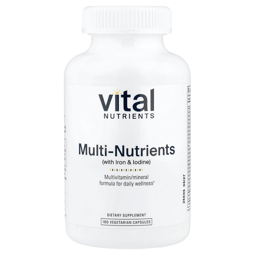 Vital Nutrients, Мультиэлементы (с железом и йодом), 180 вегетарианских капсул
