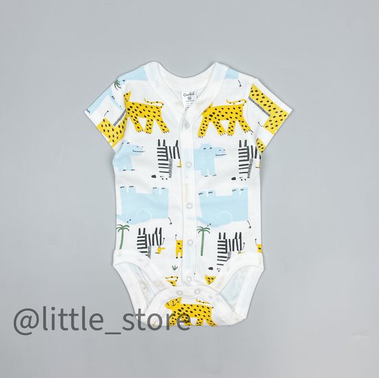 Боди хлопковое "Веселое сафари" сахар (короткий рукав)