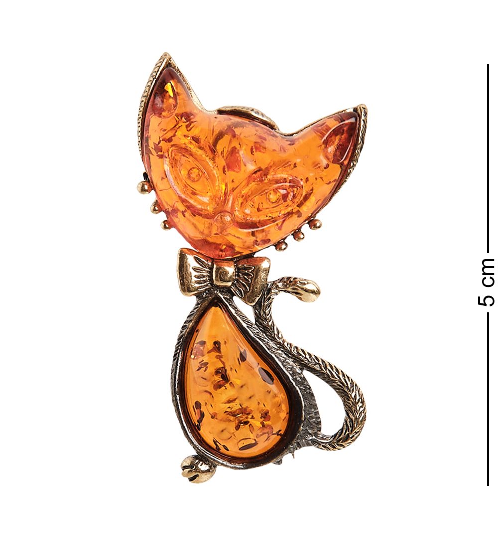 AM-1995 Брошь «Котенок Лик» (латунь, янтарь)