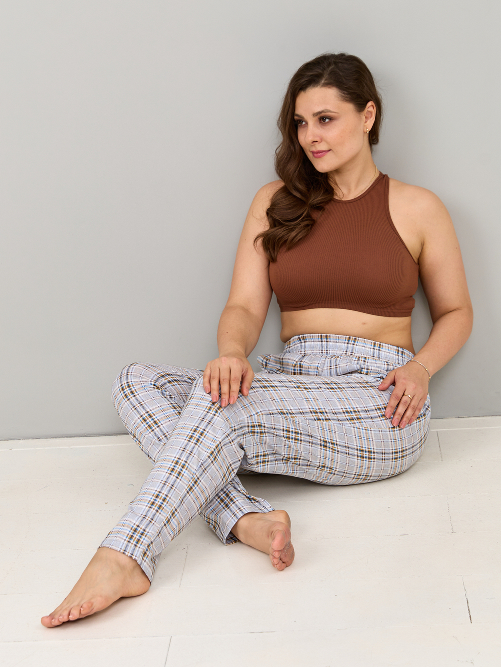 Брюки Б-18/клетка-рогожкабирюза