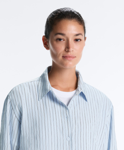 Oysho Рубашка в полоску обычного кроя, пыльный синий