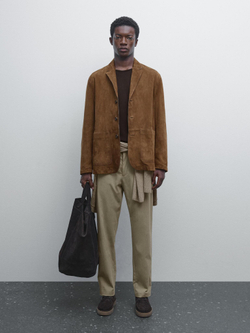 Massimo Dutti Зауженные брюки из хлопковой смеси, зеленый