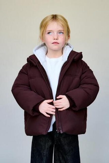 ZARA СТЕГАНАЯ КУРТКА С КАПЮШОНОМ WATER REPELLENT, БОРДОВЫЙ