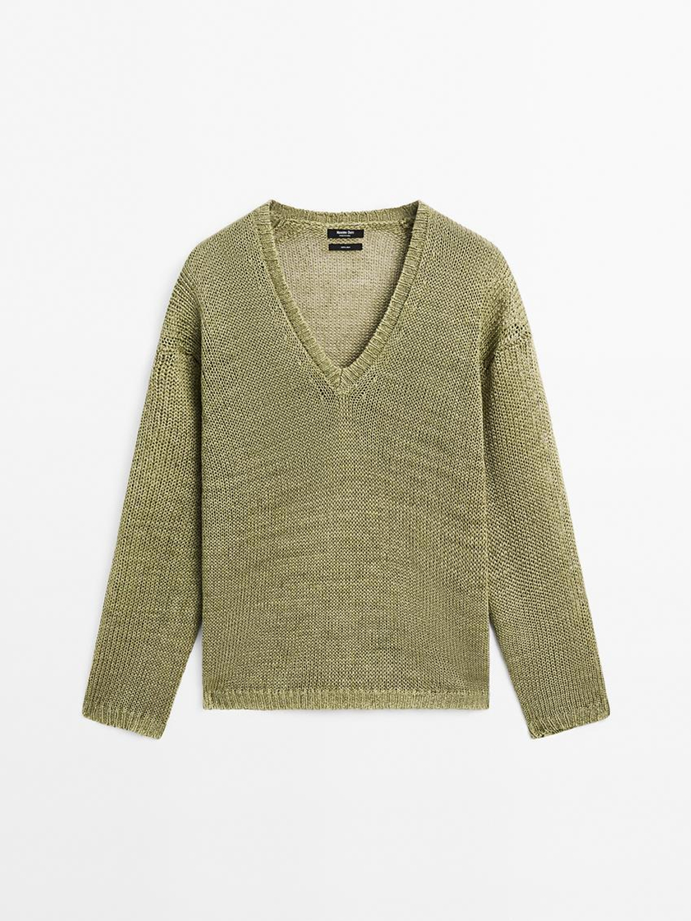 Massimo Dutti Свитер из 100% льна ажурной вязки, фисташковый