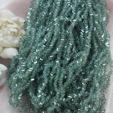 Хрусталь (стекло) граненный, зелёный 4*3 мм, 1 нить, С075