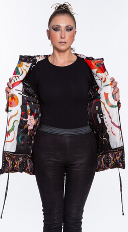 Двусторонняя куртка "Будни и праздник", по мотивам абстрактной живописи Василия Кандинского и древнего скифского ковра