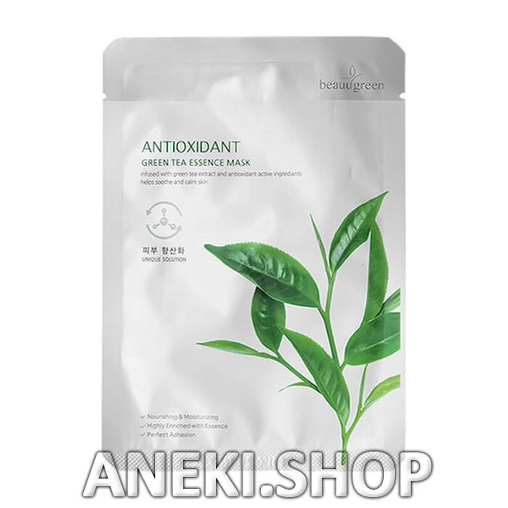 Маска для лица тканевая с экстрактом зеленого чая 23 г BeauuGreen Vitalizing Green Tea Essence Mask