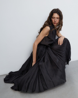 Юбка со складками из хлопка и шелка черный