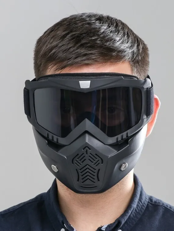 Очки-маска для езды на мототехнике, разборные, стекло с затемнением, черные