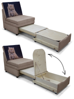 Кресло-кровать малогабаритное Экономик, велюр Rich Beige, купон Котенок сидит