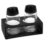 Набор для специй 2х60 мл, BASIC, подставка + солонка + перечница, стекло/пластик, черный, WEGLA (ВЕГЛА), 700232