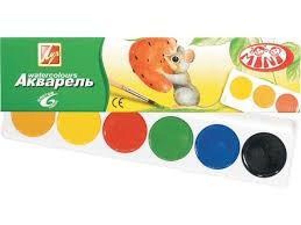 Акварель медовая &quot;ZOO&quot; 6 цветов, без кисти, картон (Луч)