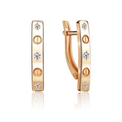 Серьги с английским замком из красного золота с фианитами