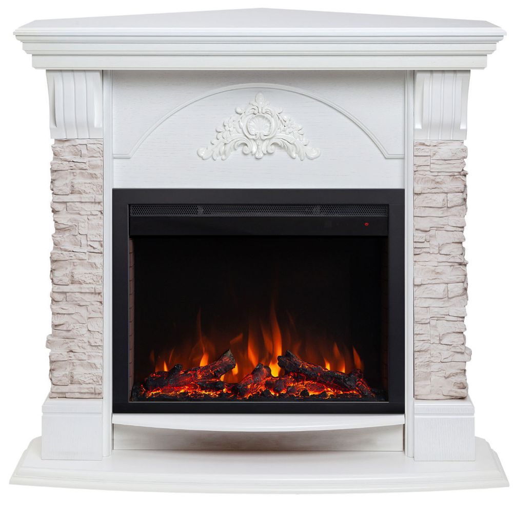 Электрокамин RealFlame Athena Corner GR белый с очагом Saphir 25,5