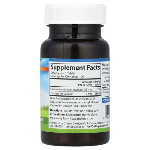 Carlson, цинк, 15 мг, 100 таблеток