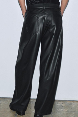 ZARA БРЮКИ BALLOON ИЗ ИСКУССТВЕННОЙ КОЖИ ZW COLLECTION, ЧЕРНЫЙ