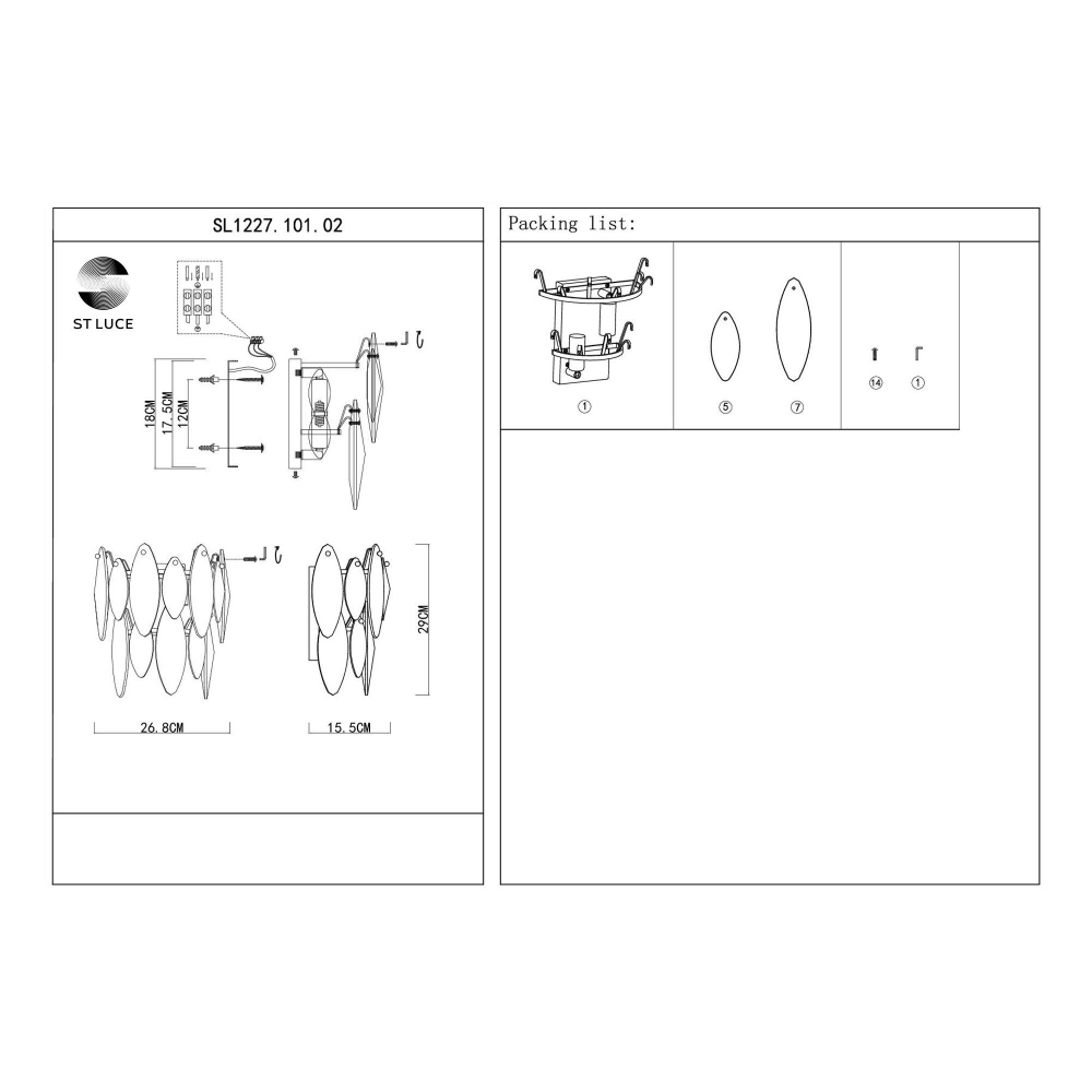 SL1227.101.02 Бра ST-Luce Никель/Прозрачный E14 2*40W