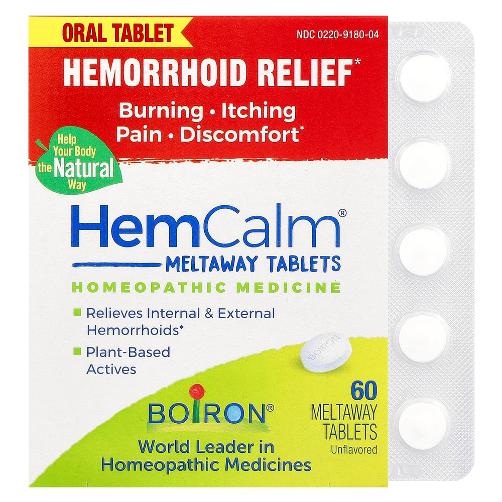 Boiron, HemCalm®, без добавок, 60 таблеток Meltaway