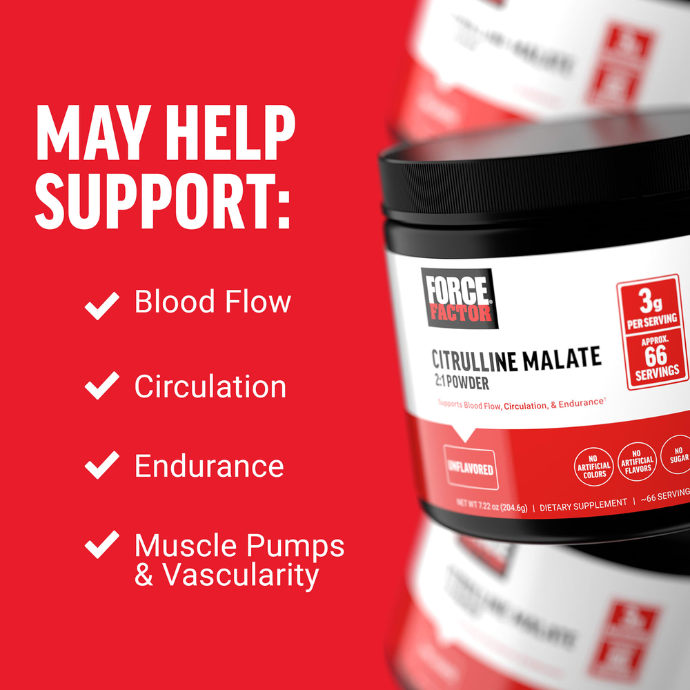 Force Factor, цитруллин малат 2:1 в порошке, без вкусовых добавок, 204,6 г (7,22 унции)