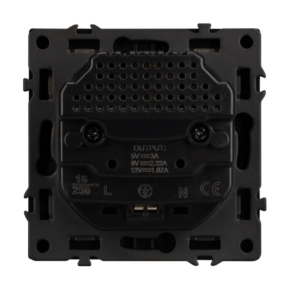 Механизм розетки с USB зарядкой SCT-NOBE-MUAC-SFPL-BK (230V, 16A) (Arlight, Черный оникс) 054285