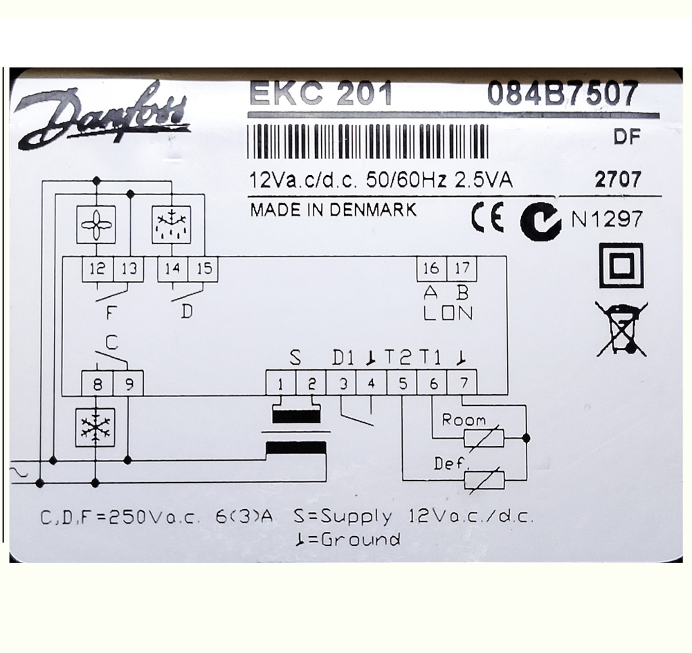 Контроллер Danfoss ЕКС 201 (в комплекте с трансформатором 220/12В, без датчиков)