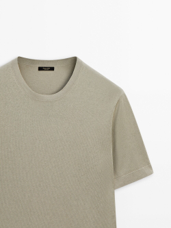 Massimo Dutti Футболка с круглым вырезом, светлый хаки