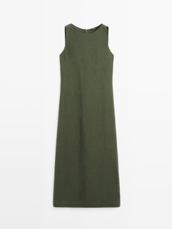 Massimo Dutti Длинное платье изо льна, зеленый