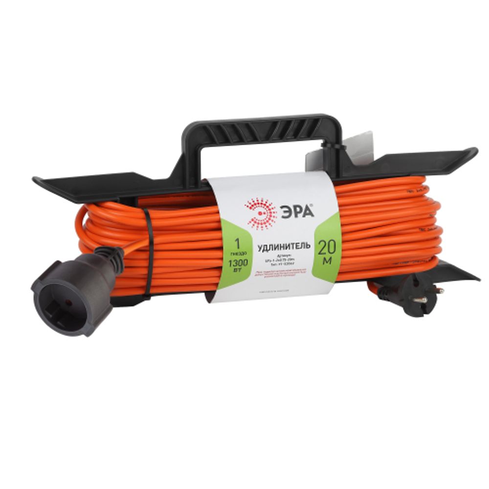 Удлинитель силовой ЭРА UFx-1-2x0.75-20m на рамке без заземления 1 розетка 20м ПВС 2x0.75мм2 | Силовые удлинители