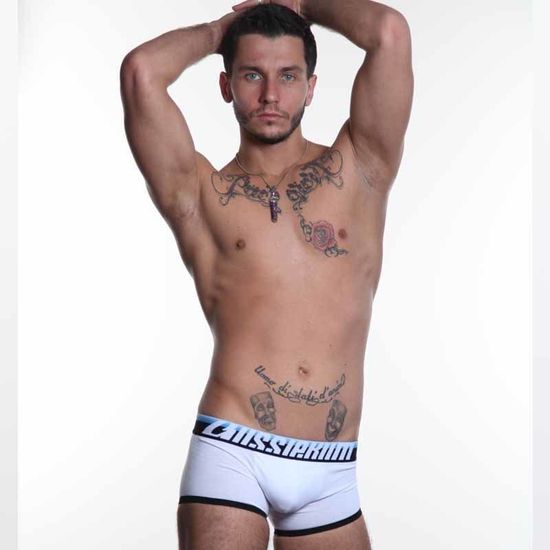 Мужские трусы хипсы Aussiebum Bodiform Shape Hip White с голубой резинкой AB6105-4