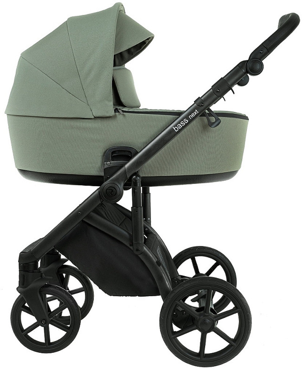 Детская коляска Roan Bass Next 2.0 3 в 1 с автокреслом Tutis Elo Lux EduSky Black BSN/43/2 Sage Green/Black/руч.Black