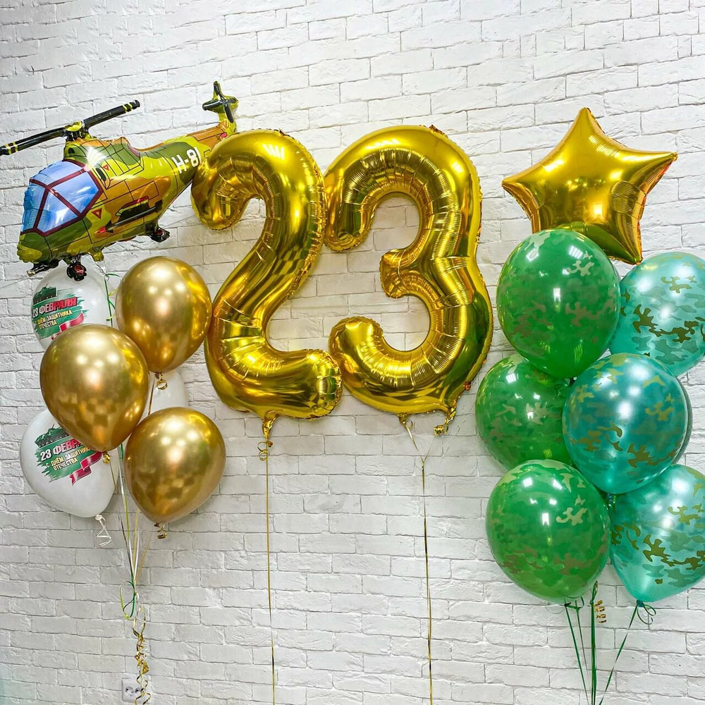 Большая композиция на 23 февраля с вертолетом и звездой