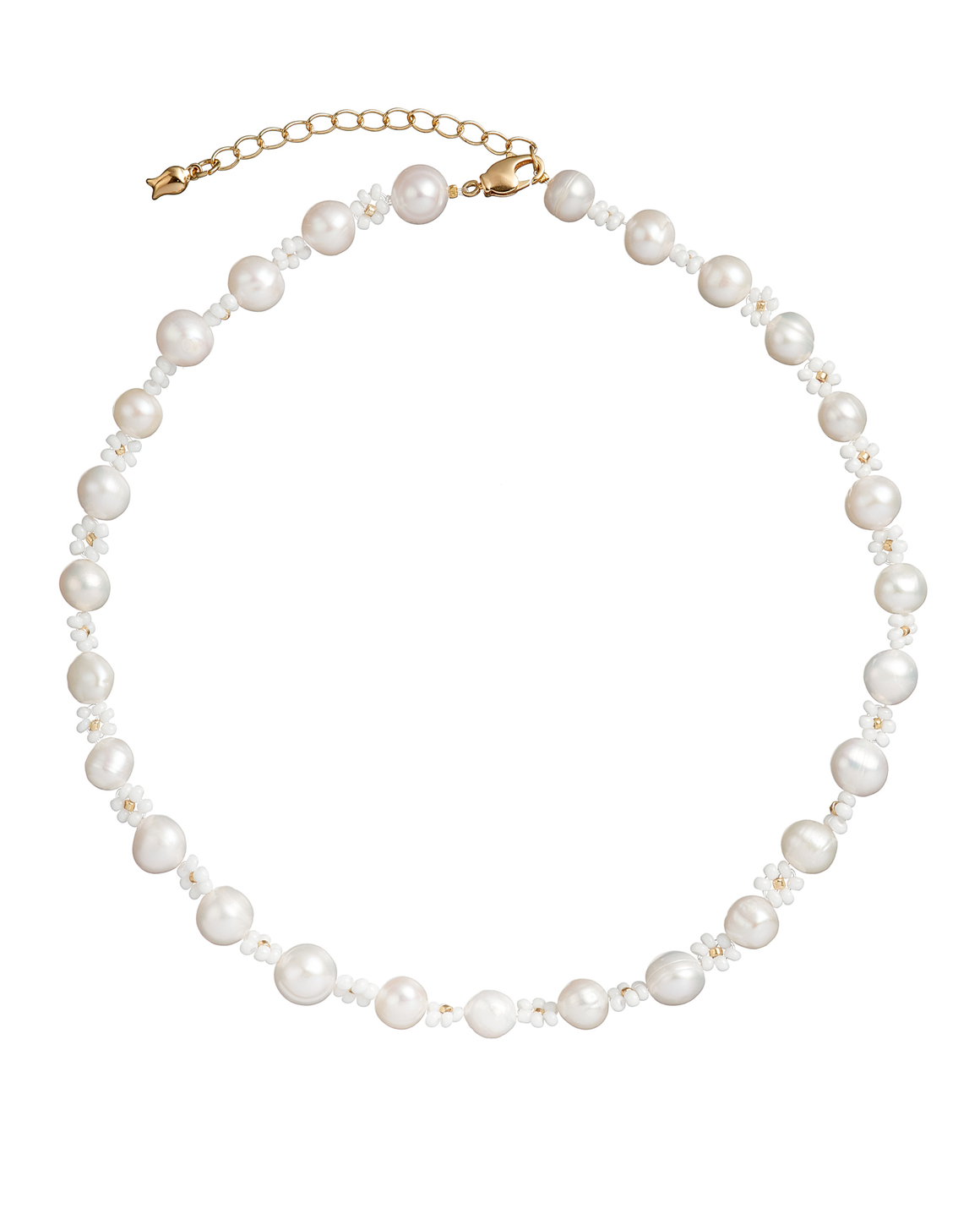 Колье- барочный жемчуг, белые цветы