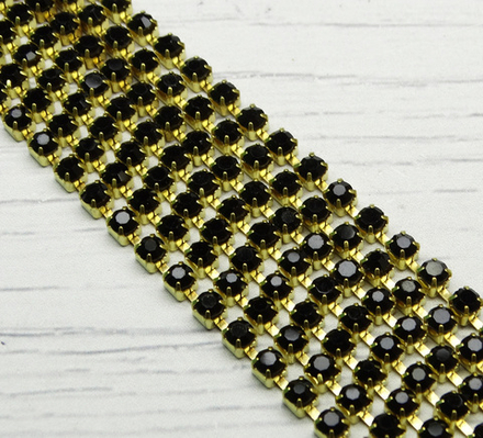 ЦС012ЗЦ3 Стразовые цепочки (золото), цвет: черный, размер: 3 мм, 70 см/упак.