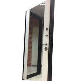 Входная металлическая дверь с зеркалом Лекс New Line Соната Бетон темный /  №61 Софт  белый