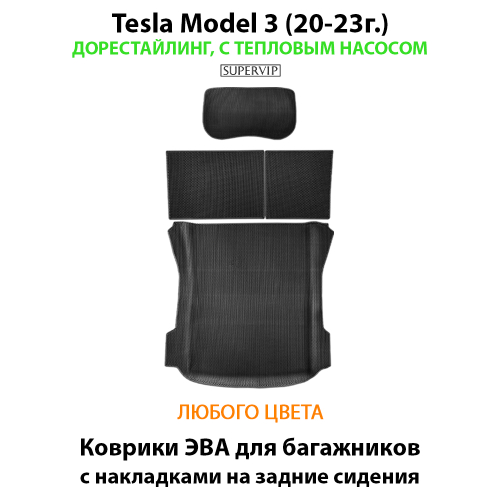 Коврики ЭВА в багажники с накладками на задние сидения для Tesla Model 3 (17-н.в.)