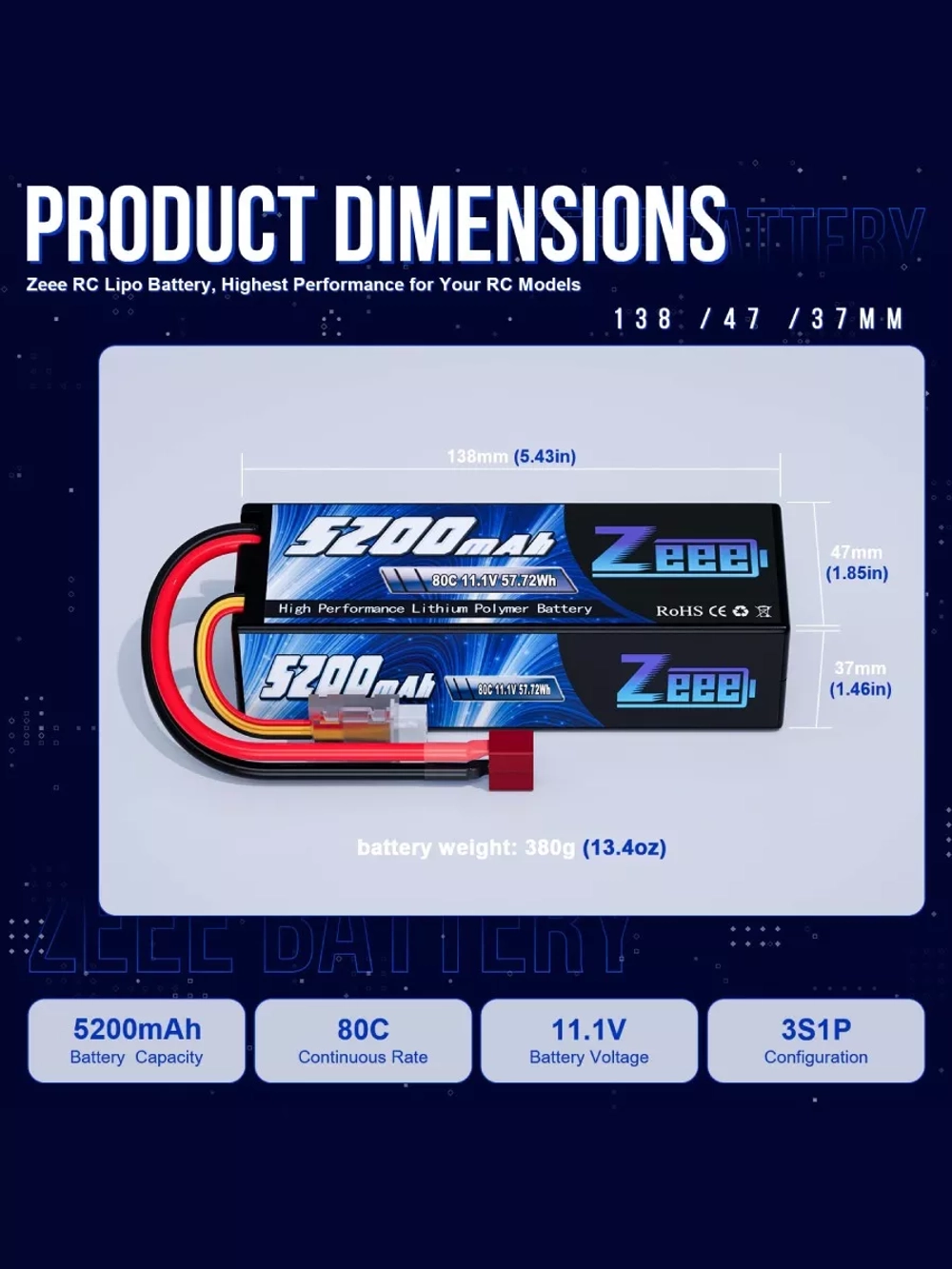 Аккумулятор для радиоуправляемой машинки Li-Po 11.1V 5200mAh