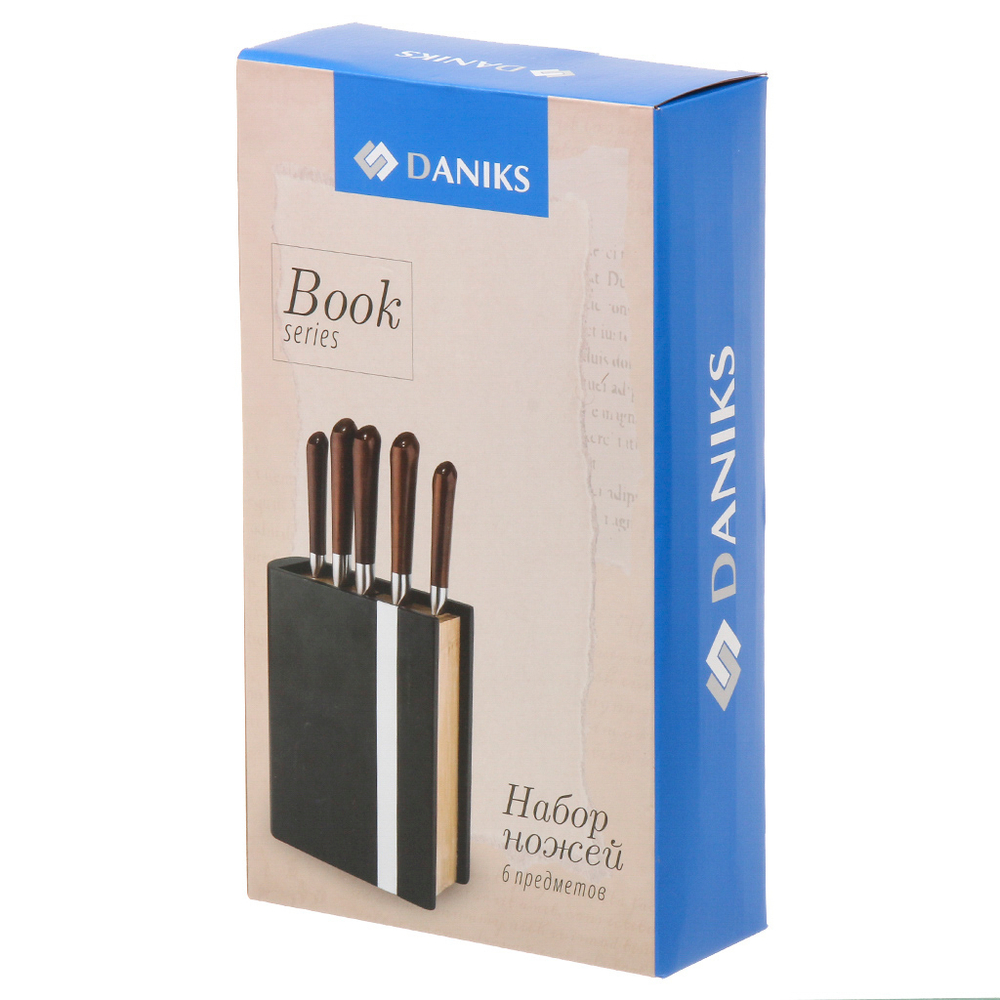Набор ножей 6 предметов, с подставкой, нерж сталь, рук дерев, с подст, Daniks, Book, WFCF-0332