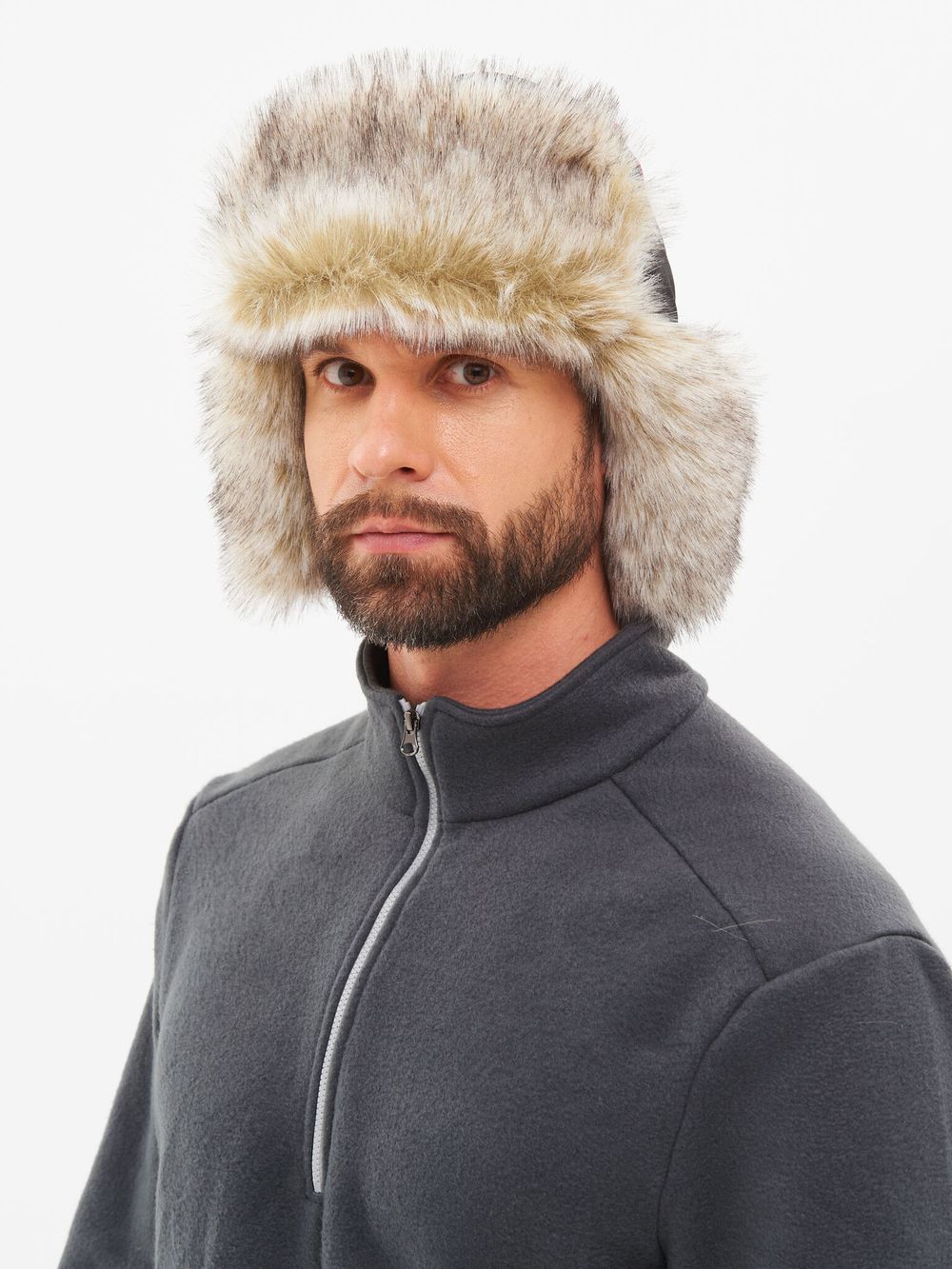 Шапка ушанка зимняя Siberia ткань Breathable цвет Серый/Черный иск. мех Волк