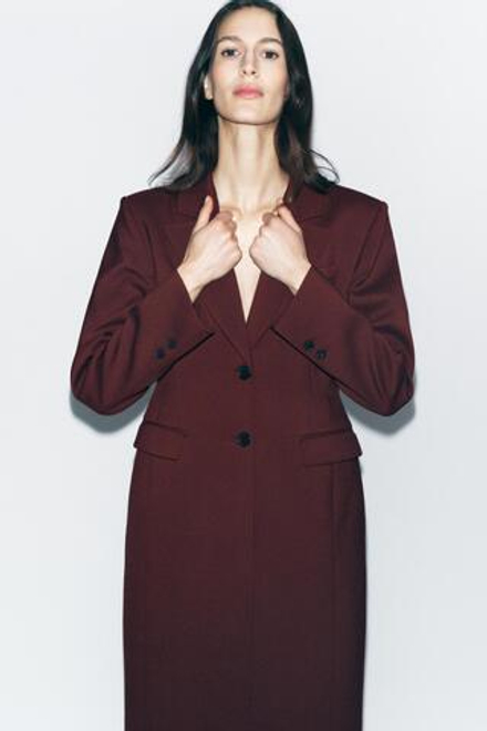 ZARA ДЛИННОЕ ПРИТАЛЕННОЕ ПАЛЬТО — ZW COLLECTION, БОРДОВЫЙ