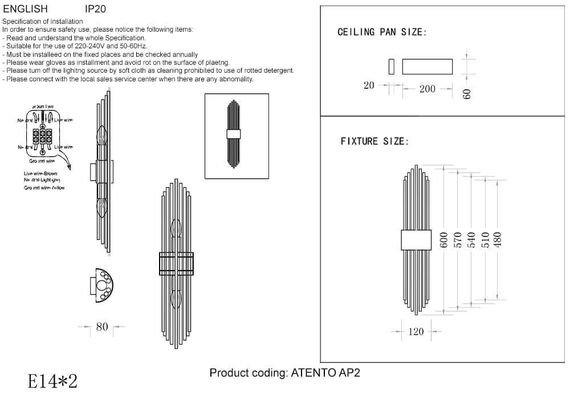 Настенный светильник Crystal Lux Atento AP2 Brass/Transparente