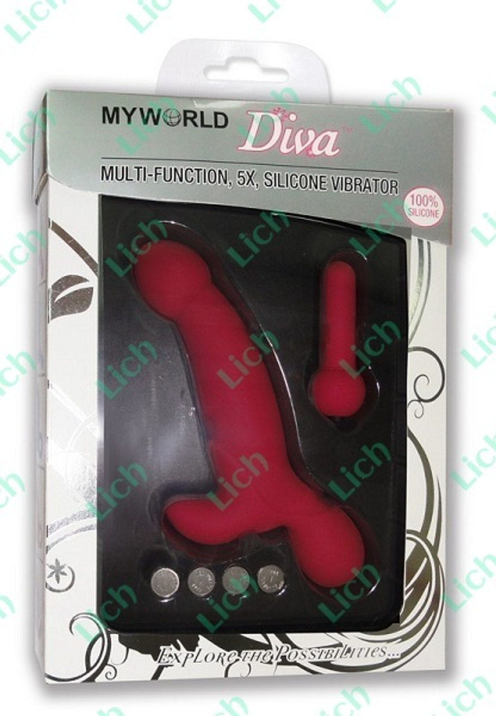 Тройной розовый вибратор из силикона