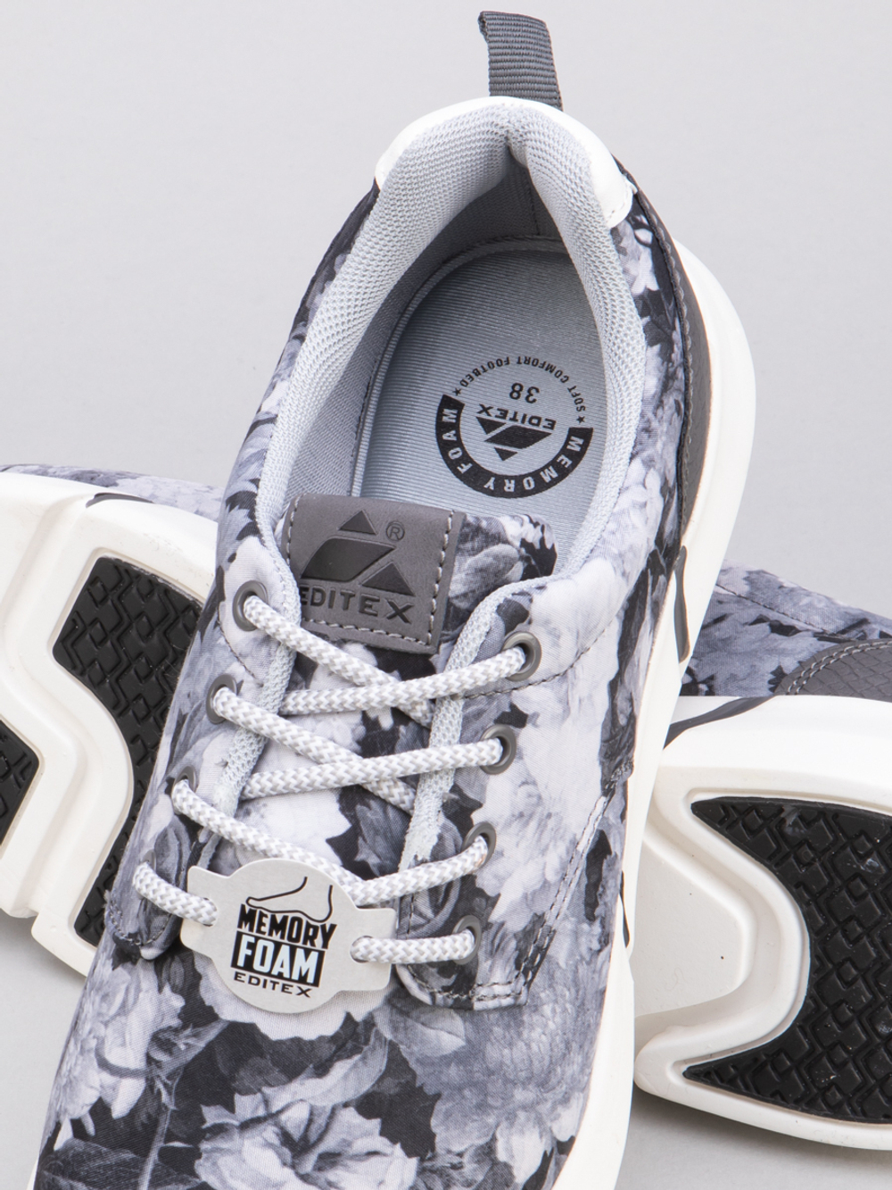 Кроссовки женские Editex с цветочным принтом (текстиль), Серый