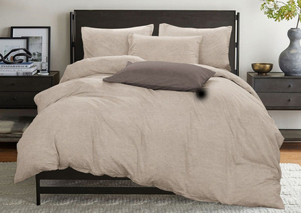 Комплект постельного белья 1.5 сп с простыней на рез.90х200 БЯЗЬ "Светло-бежевый (ротация)" (нав. 70х70 или 50х70)